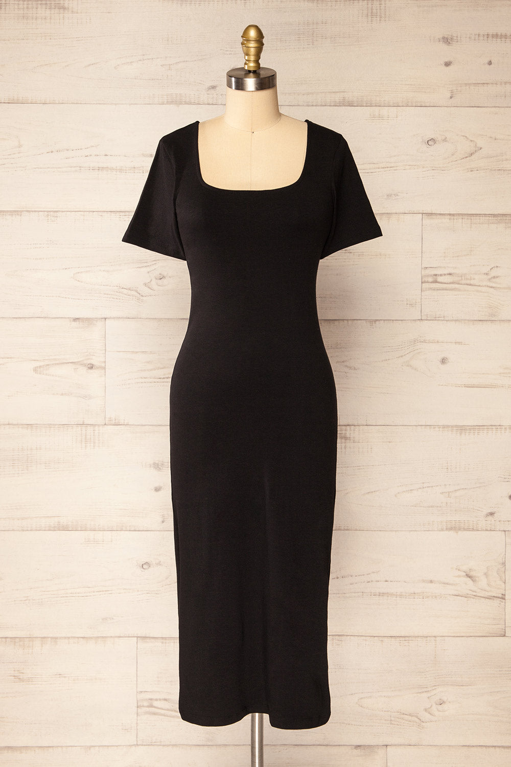 Bogota Black Short Sleeve Midi Dress | La petite garçonne front view