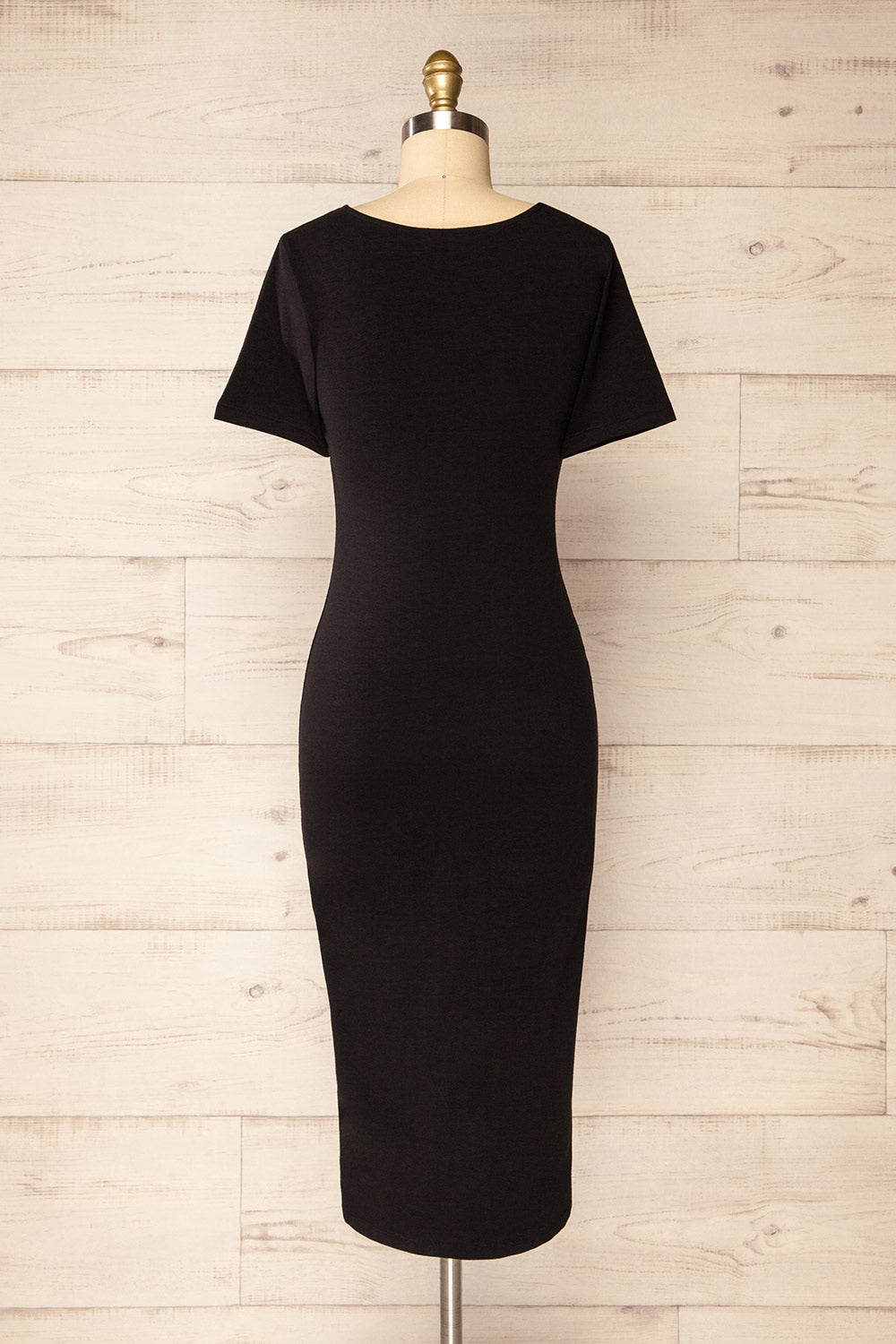 Bogota Black Short Sleeve Midi Dress | La petite garçonne back view