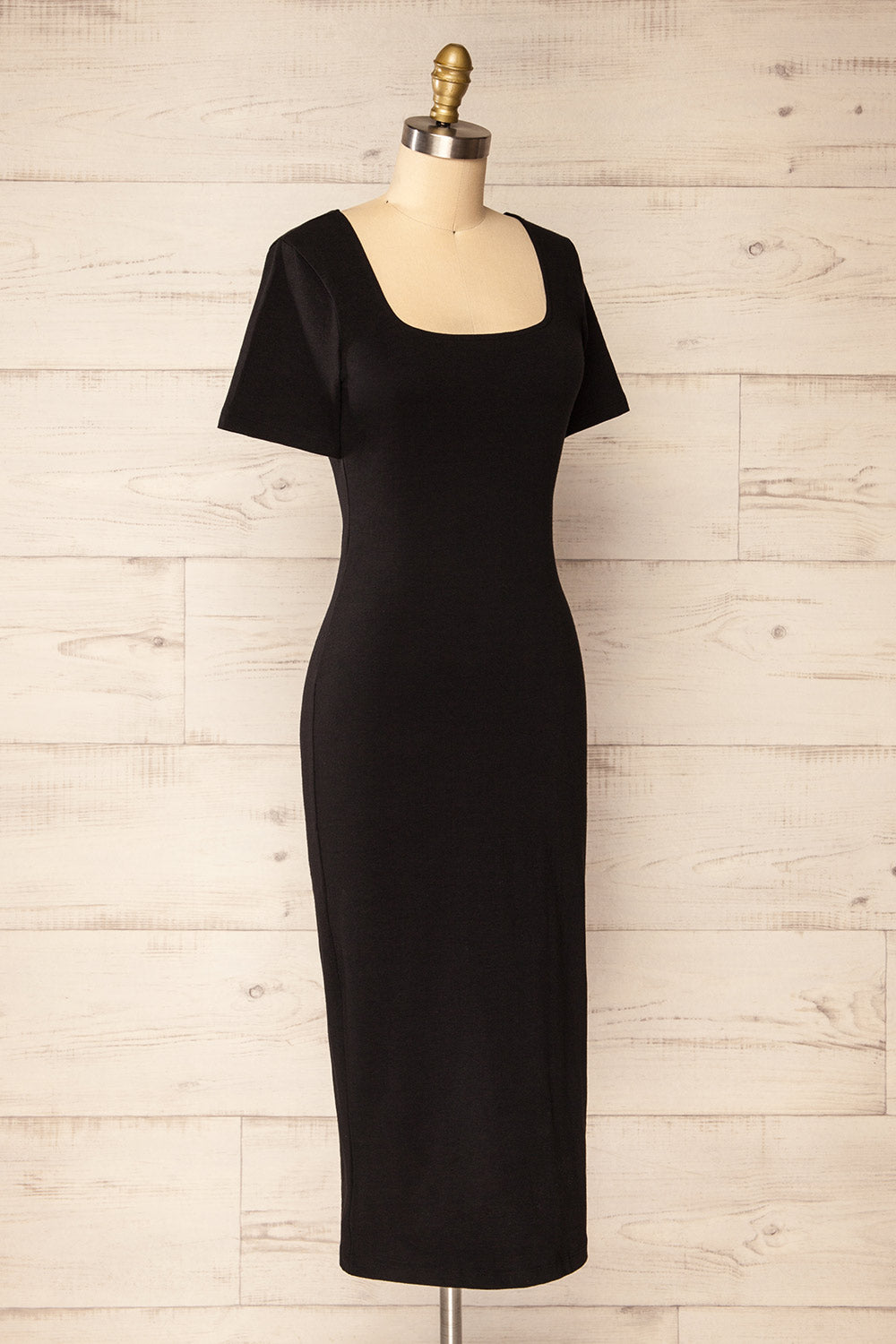 Bogota Black Short Sleeve Midi Dress | La petite garçonne side view