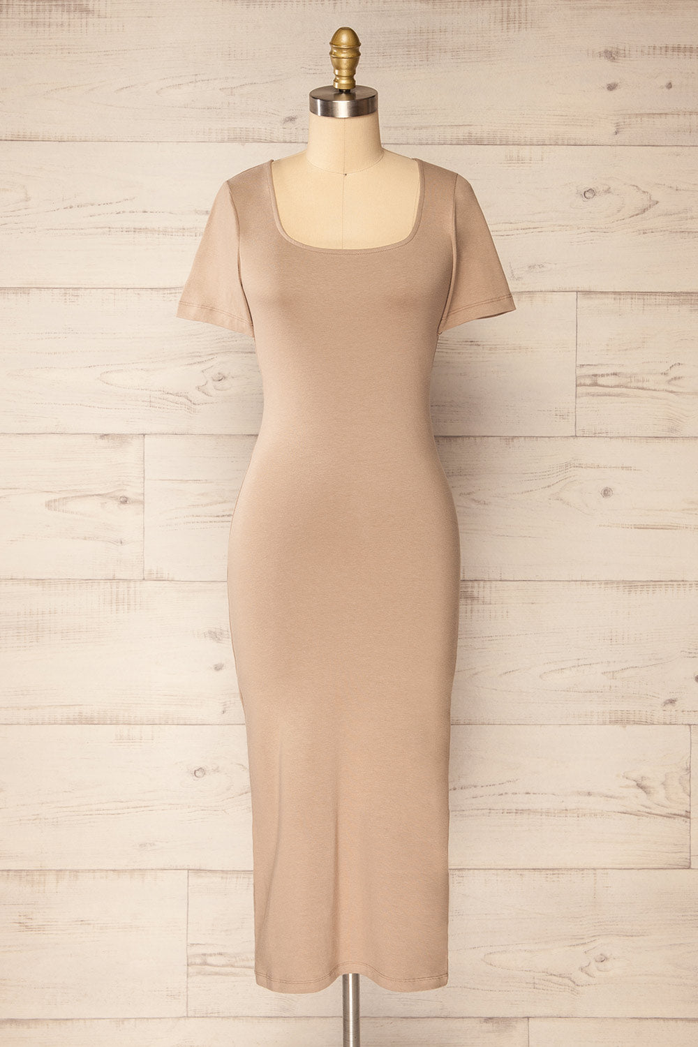 Bogota Taupe Short Sleeve Midi Dress