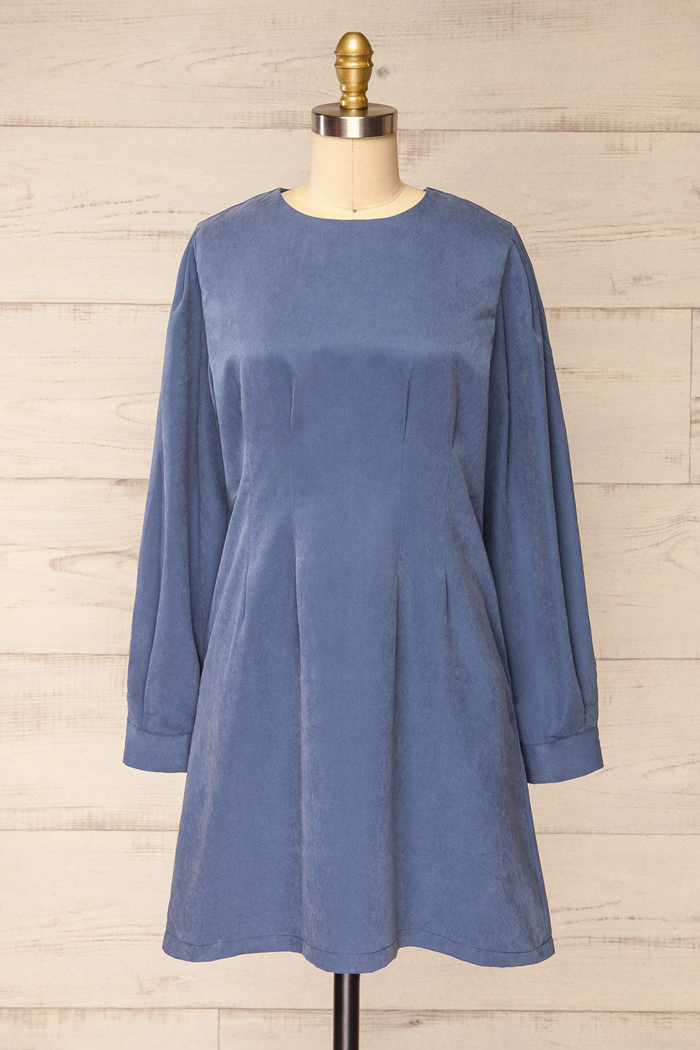 Bohrin Blue Long-Sleeved Short Dress | La petite garçonne front view