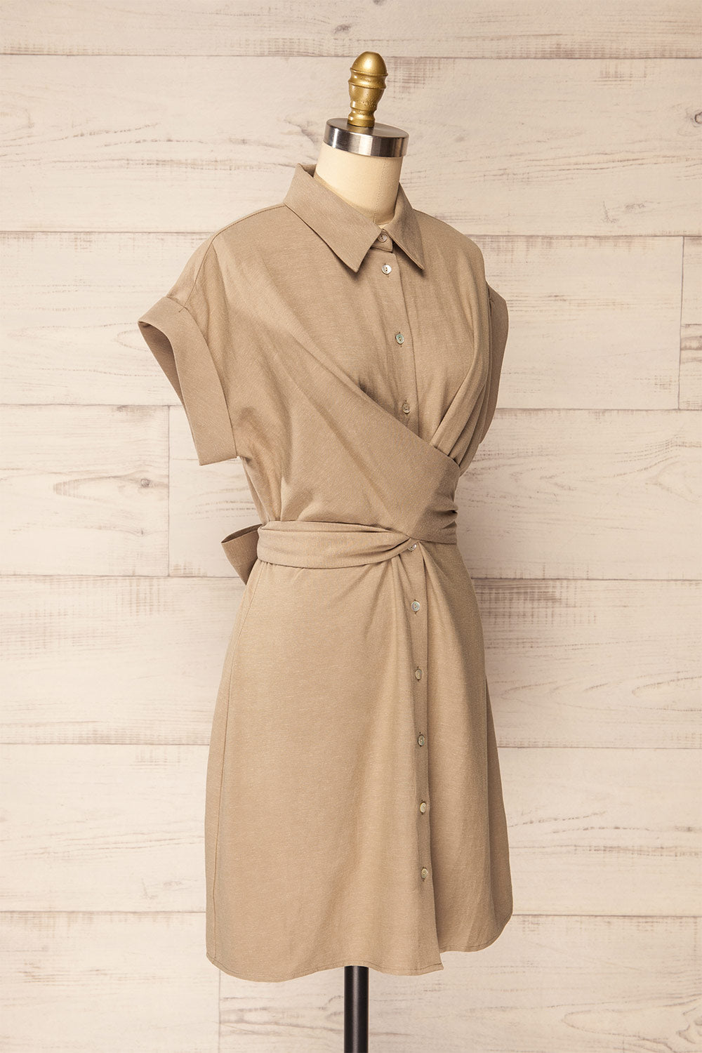 Boisfranc Pleated Bust Short Beige Shirt Dress | La petite garçonne side view