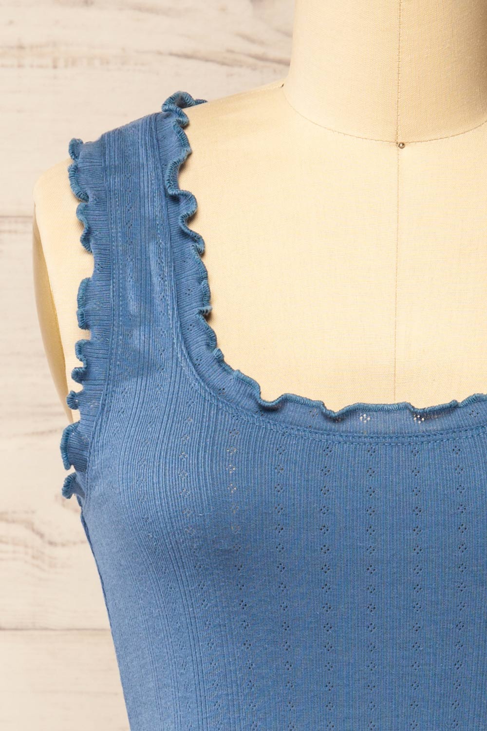 Boke Blue Openwork Knit Tank Top | La petite garçonne front