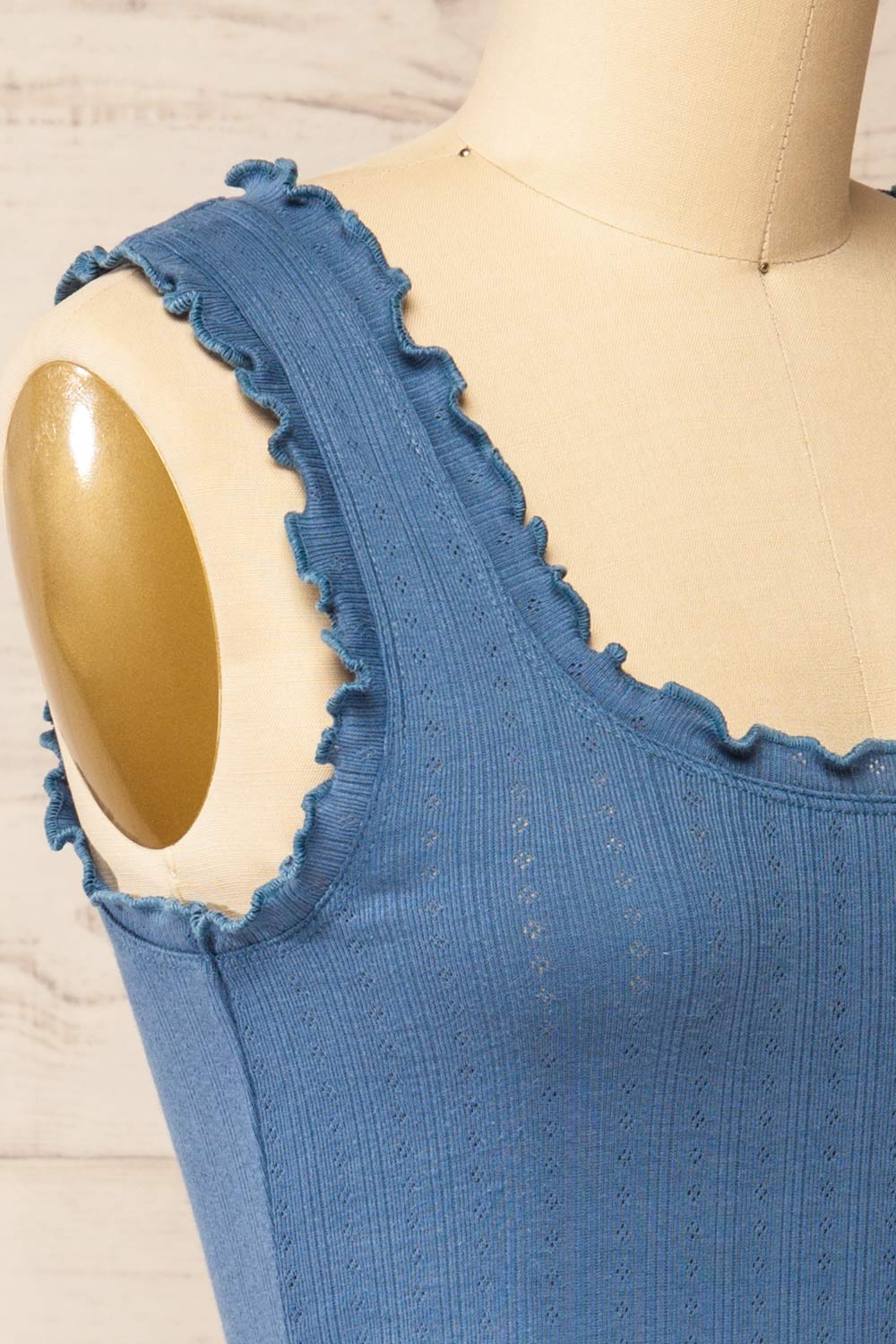 Boke Blue Openwork Knit Tank Top | La petite garçonne side