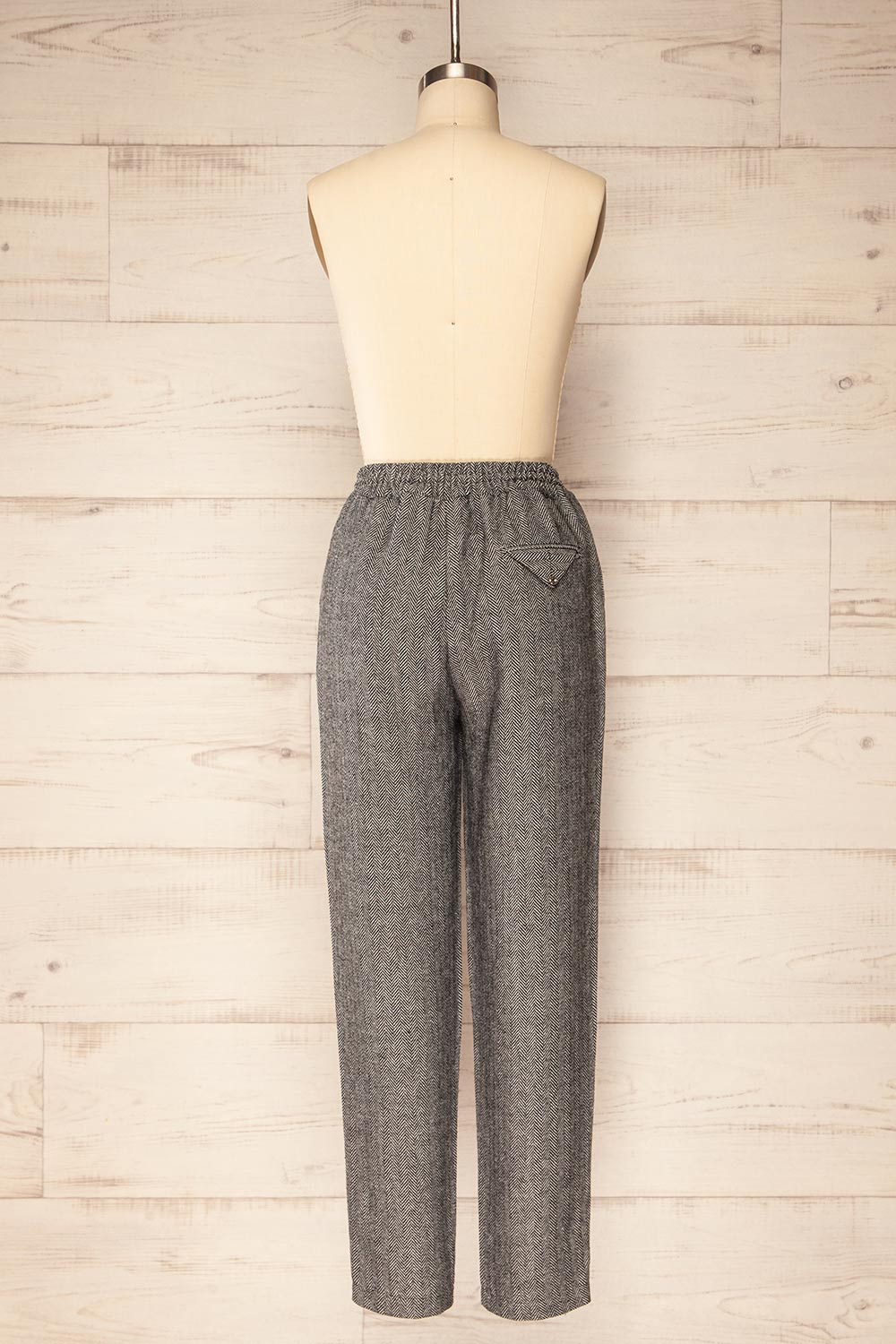 Bologne Black High-Waisted Straight Leg Chevron Pants | La petite garçonne back view