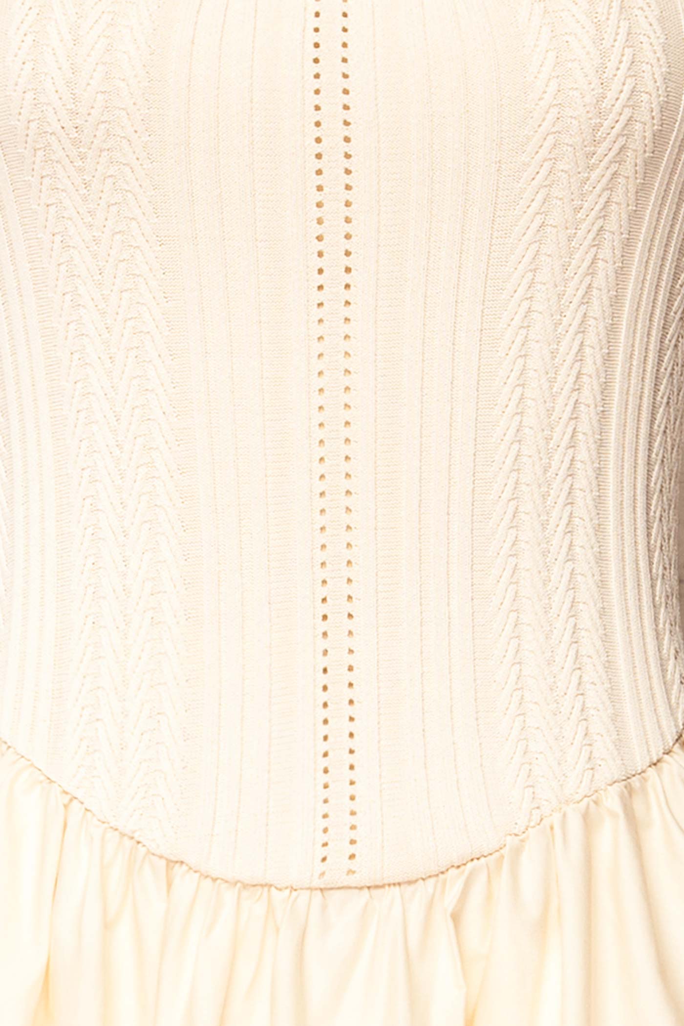 Close-up Bolsena Beige Knitted Top Midi Dress with Eyelet Trim at la petite garçonne