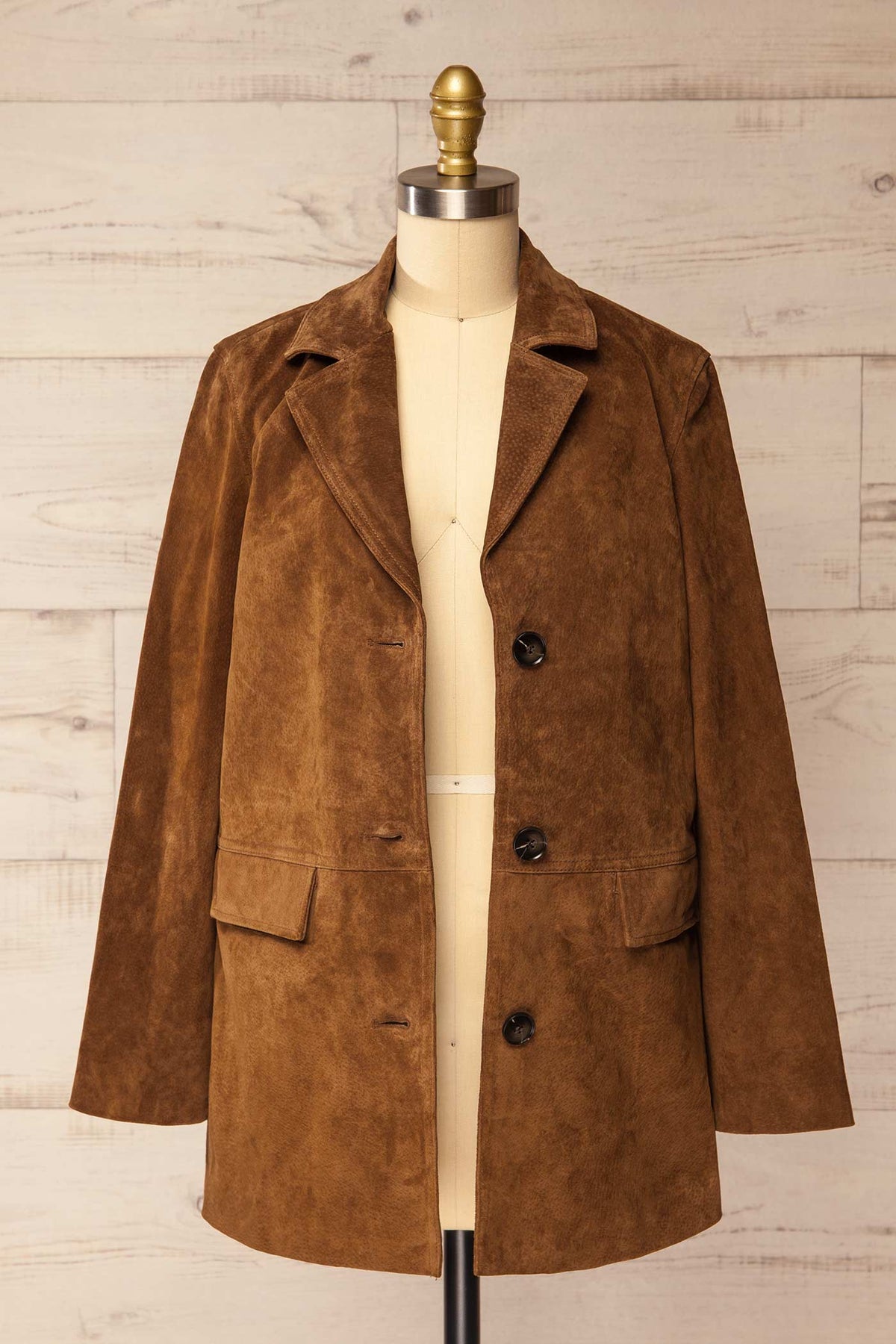 open view of Bonifacio Brown Suede Tailored Blazer Jacket at La petite garçonne