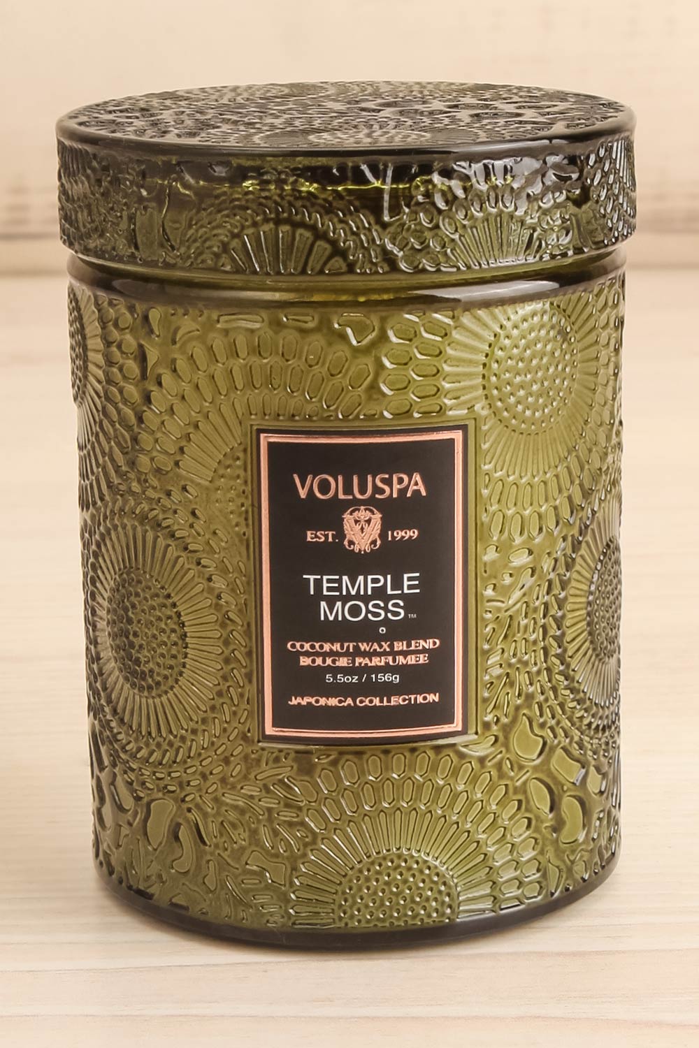 Temple Moss Medium Glass Candle by Voluspa | Maison garçonne close-up