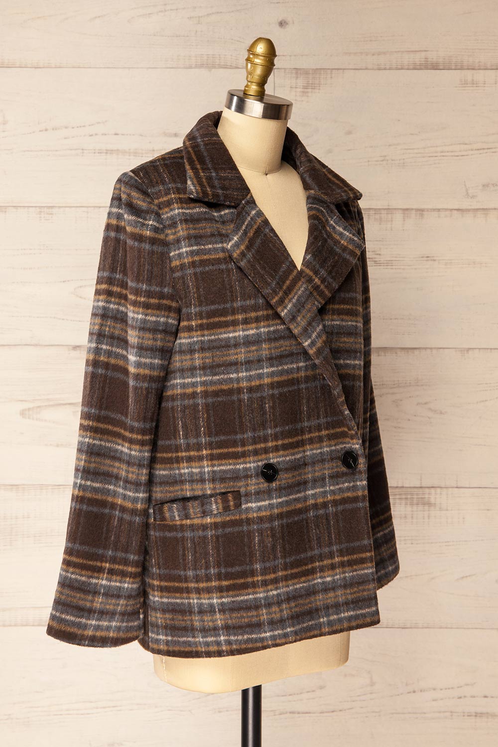 Bowen Brown Plaid Fuzzy Blazer Jacket | La petite garçonne side view
