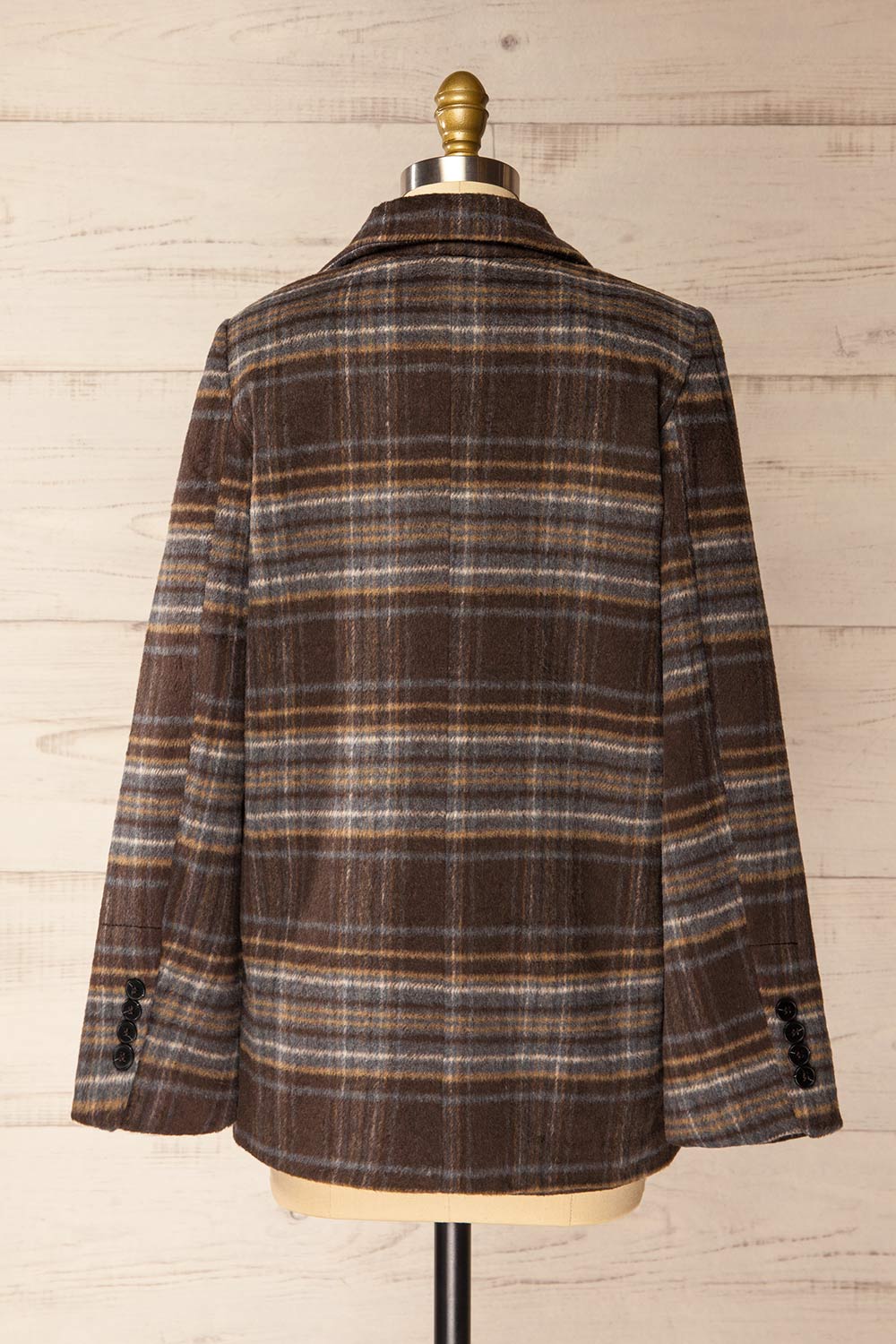 Bowen Brown Plaid Fuzzy Blazer Jacket | La petite garçonne back view