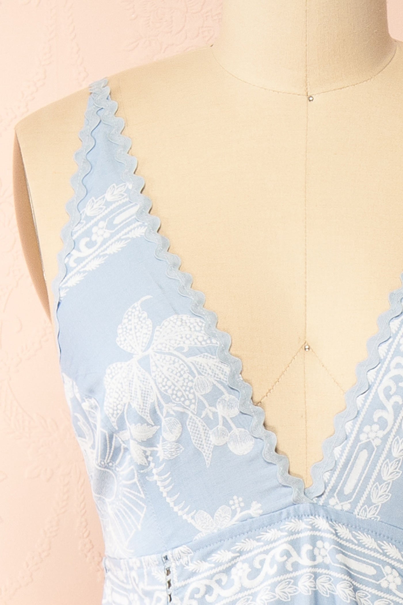 Close-up Branwyn Light Blue Maxi Dress with Open Back at la boutique 1861