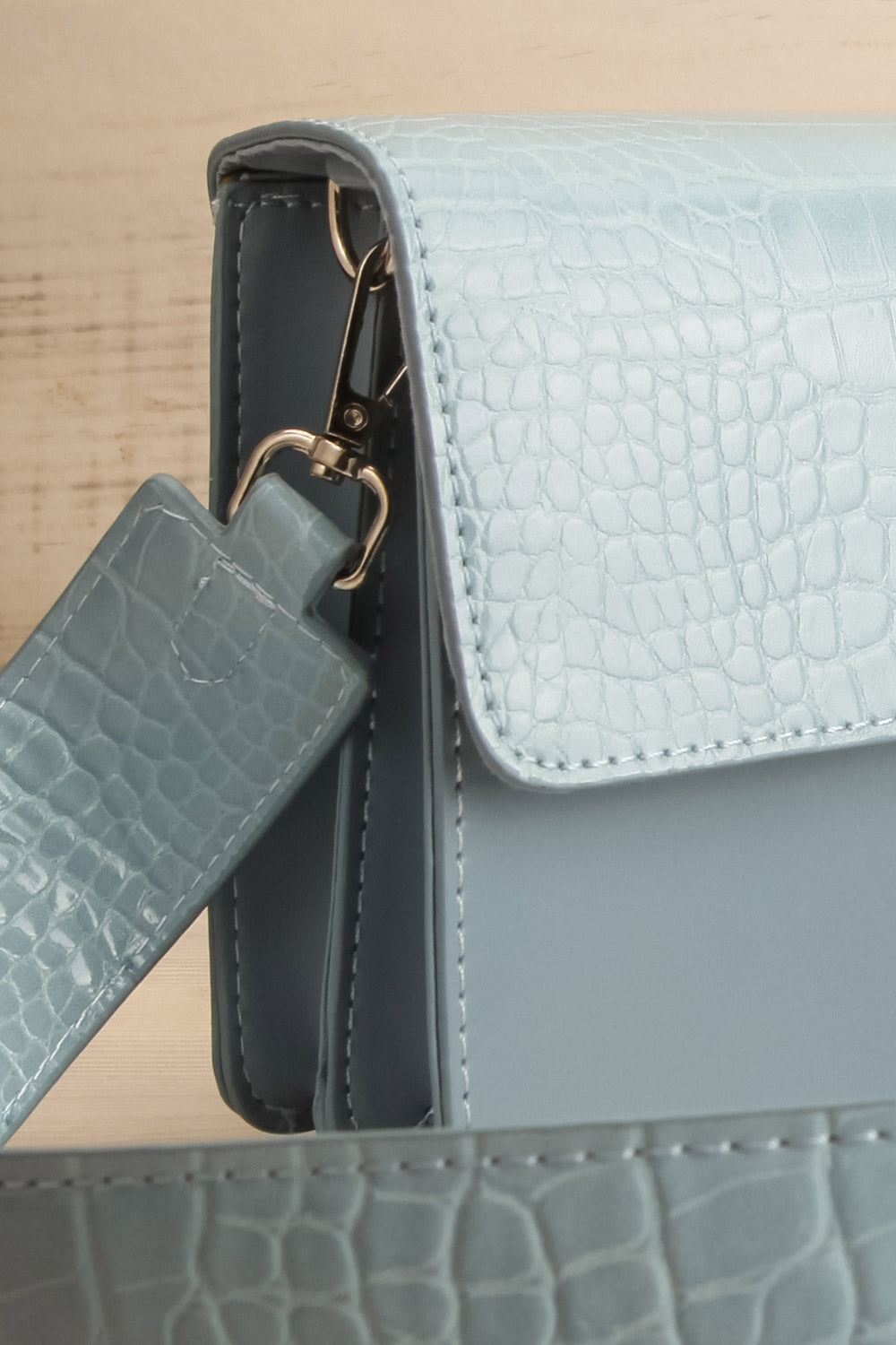 Brazzaville Blue Half-Croc Crossbody Bag | La petite garçonne side close-up