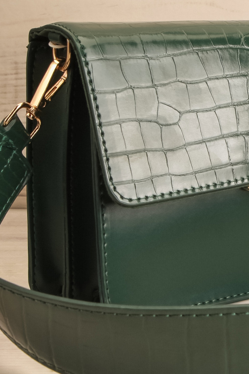 Brazzaville Green Half-Croc Crossbody Bag | La petite garçonne side close-up
