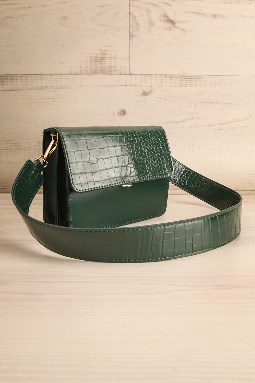Brazzaville Green Half-Croc Crossbody Bag | La petite garçonne side view