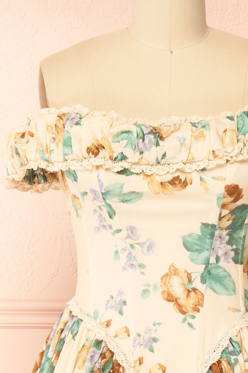 Breena Beige Vintage Floral Long Dress with Pockets | Boutique 1861 front