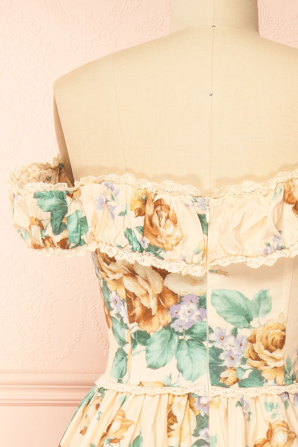 Breena Beige Vintage Floral Long Dress with Pockets | Boutique 1861 back