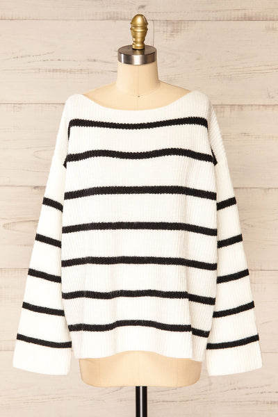 Brest Oversized White Thick Knit Striped Sweater | La petite garçonne front view