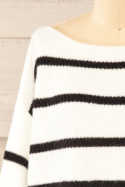 Brest Oversized White Thick Knit Striped Sweater | La petite garçonne front close-up