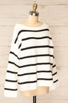 Brest Oversized White Thick Knit Striped Sweater | La petite garçonne side view