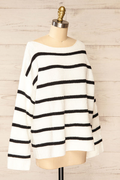 Brest Oversized White Thick Knit Striped Sweater | La petite garçonne side view