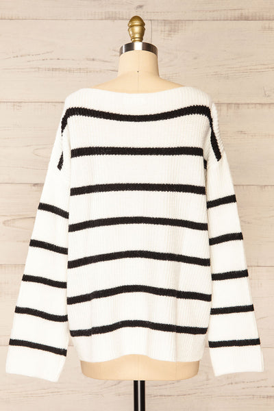 Brest Oversized White Thick Knit Striped Sweater | La petite garçonne back view