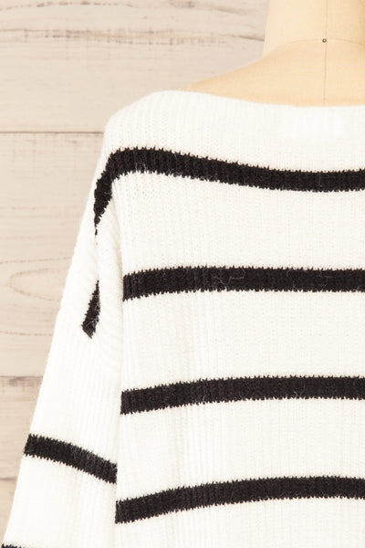 Brest Oversized White Thick Knit Striped Sweater | La petite garçonne back close-up