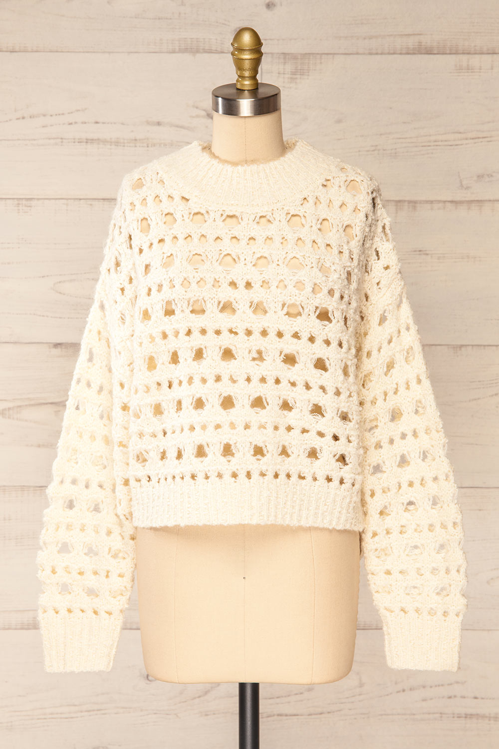 Bridgetown Ivory Crochet Knit Sweater | La petite garçonne front view