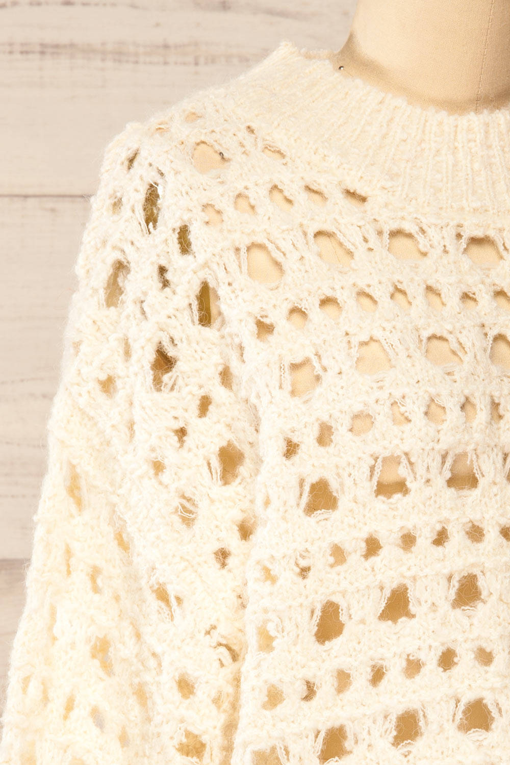 Bridgetown Ivory Crochet Knit Sweater | La petite garçonne side close-up