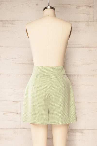 Bristol High-Waisted Green Houndstooth Shorts | La petite garçonne back view