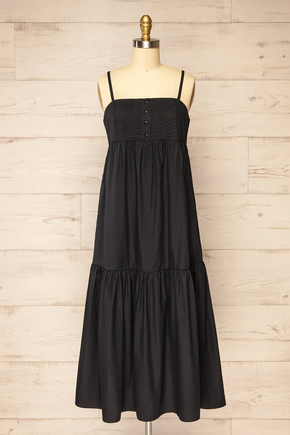 Brocko Black Midi Dress w/ Thin Straps | La petite garçonne front view