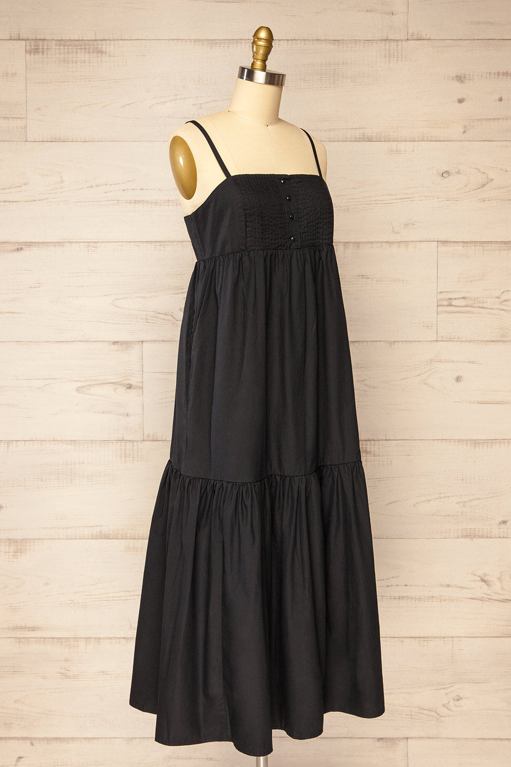 Brocko Black Midi Dress w/ Thin Straps | La petite garçonne side view