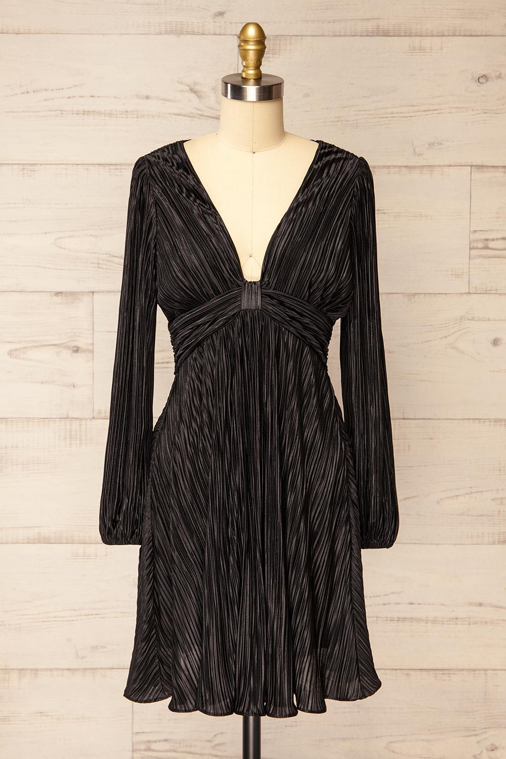 Bromsgrove Short Black Pleated Dress w/ Long Sleeves