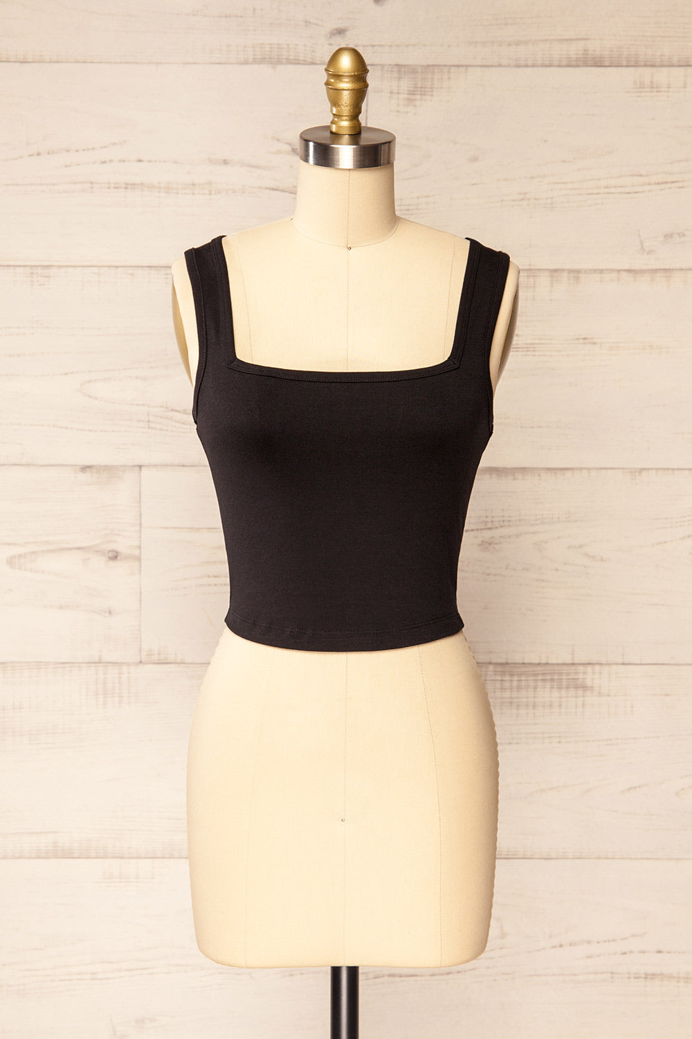 Brutus Black Square Neck Cropped Cami | La petite garçonne front view