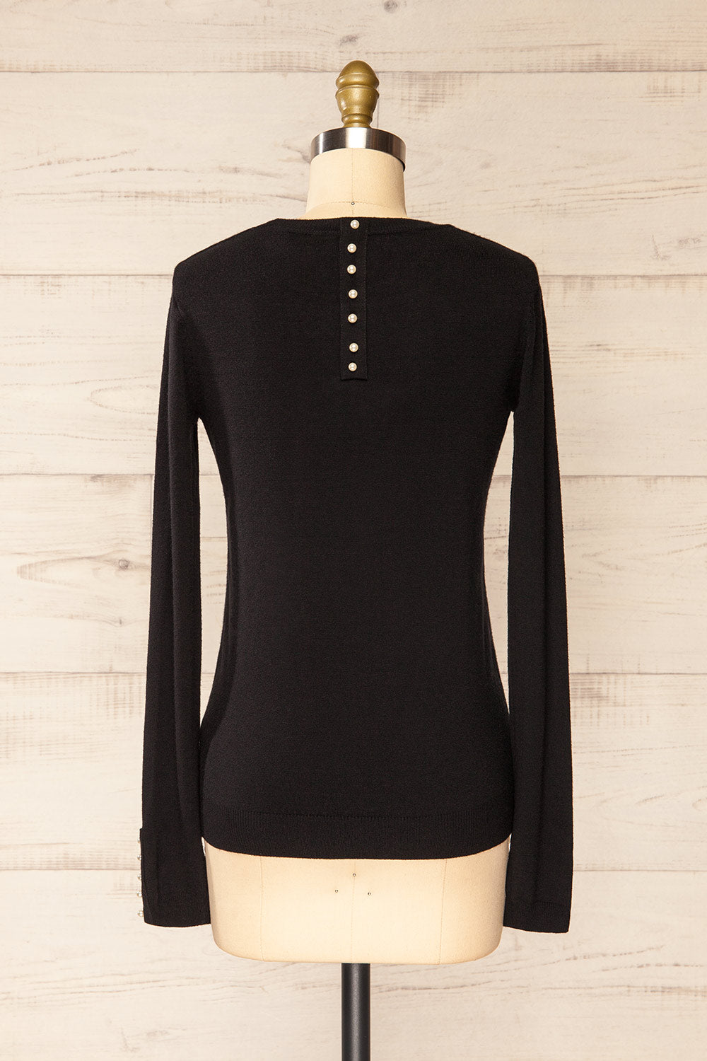 Bruxelles Black Crew Neck Shirt w/ Pearls | La petite garçonne back view