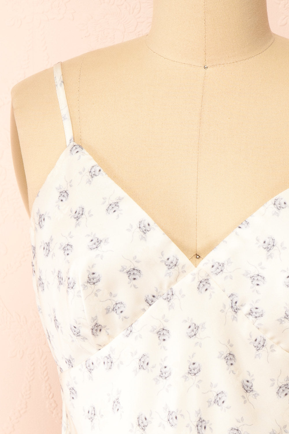 Brylee Short Floral Ivory Satin Midi Dress | Boutique 1861 front