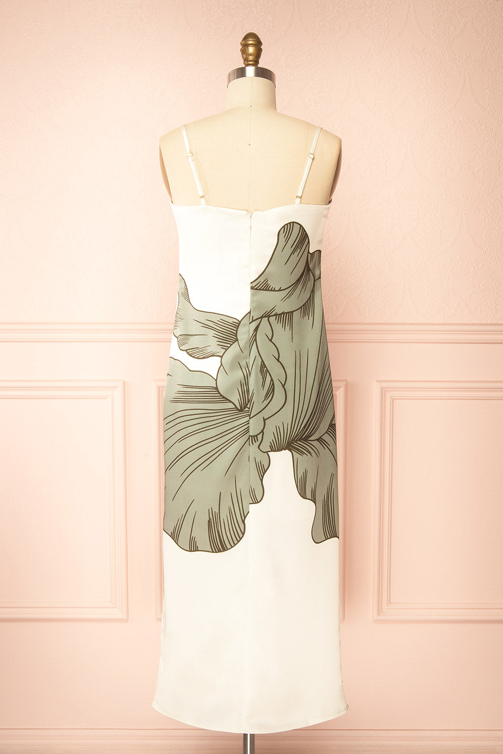 Brynlee Ivory Midi Satin Dress with Leaf Motif | Boutique 1861 back view