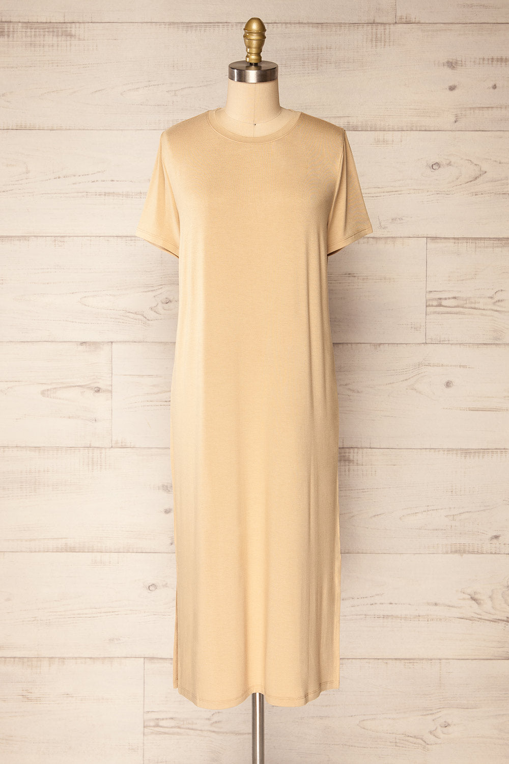 Bucarest Beige Relaxed Fit Midi Dress | La petite garçonne front view