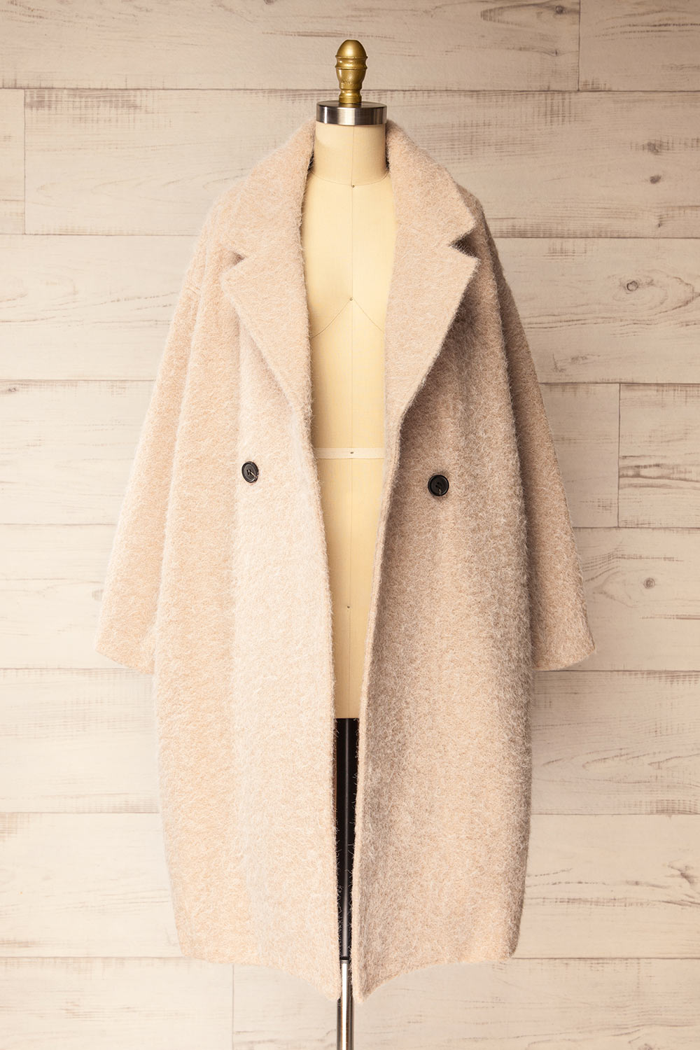 Budhanil Long Beige Fuzzy Coat | La petite garçonne open view