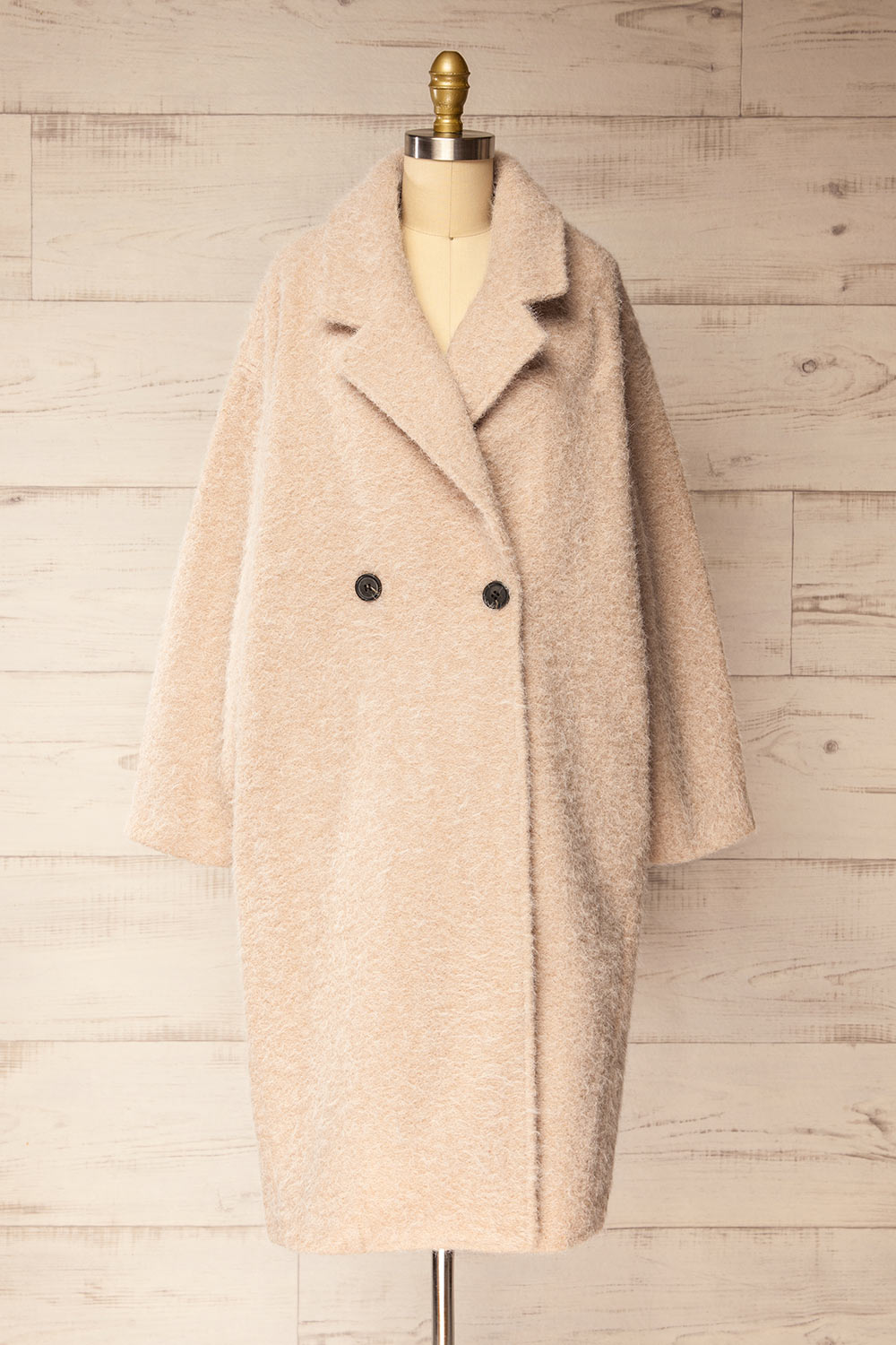 Budhanil Long Beige Fuzzy Coat | La petite garçonne front view