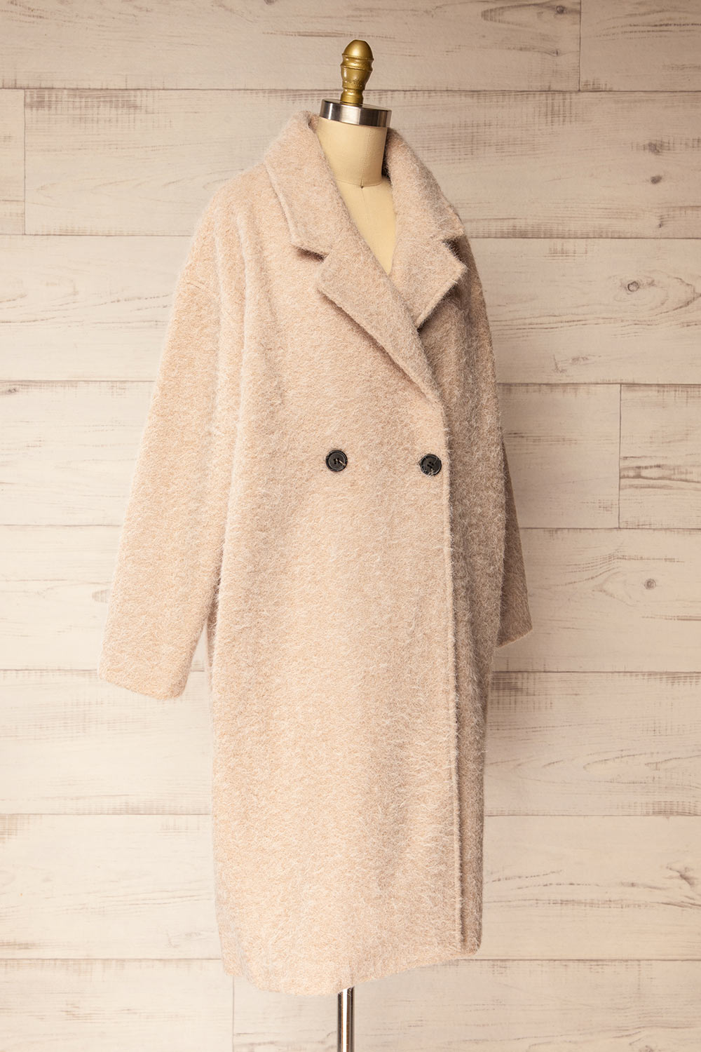 Budhanil Long Beige Fuzzy Coat | La petite garçonne side view