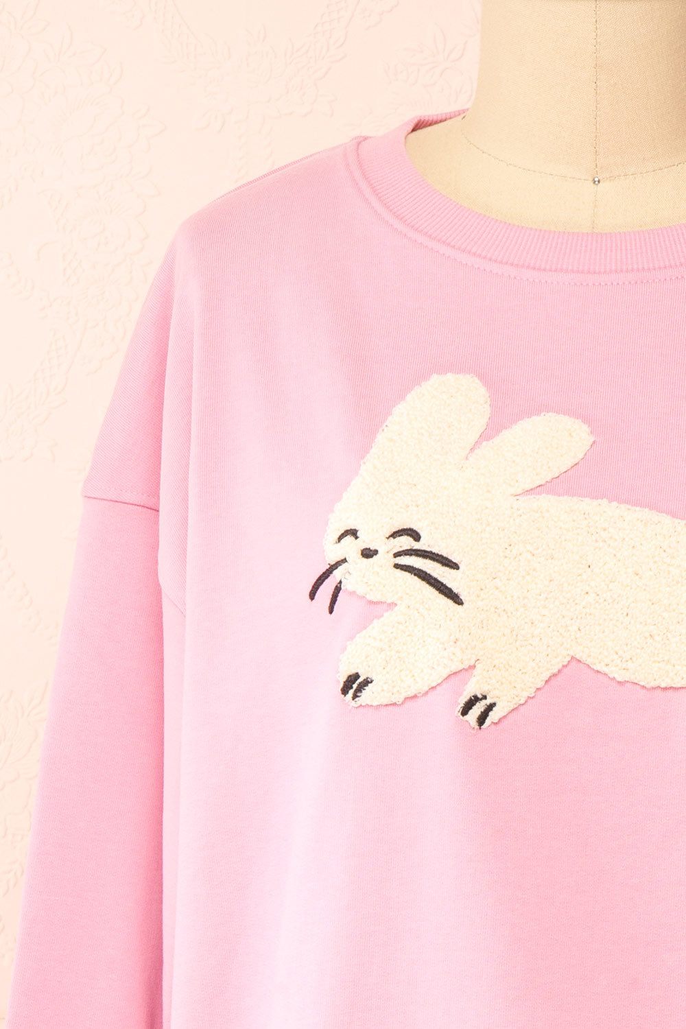 Bugsy Embroidered Bunny Pink Crewneck Sweatshirt | Boutique 1861 front close-up