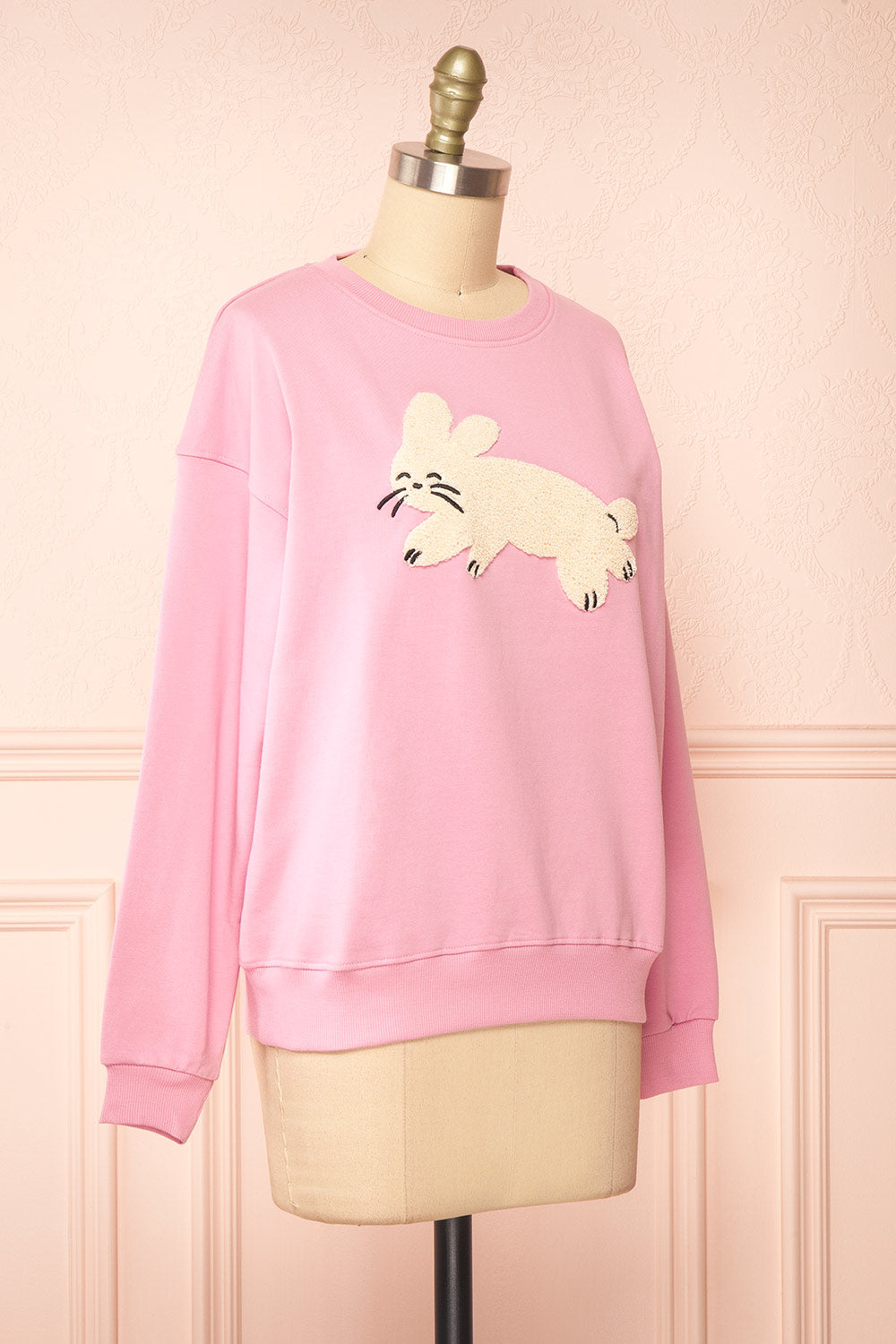 Bugsy Embroidered Bunny Pink Crewneck Sweatshirt | Boutique 1861 side view