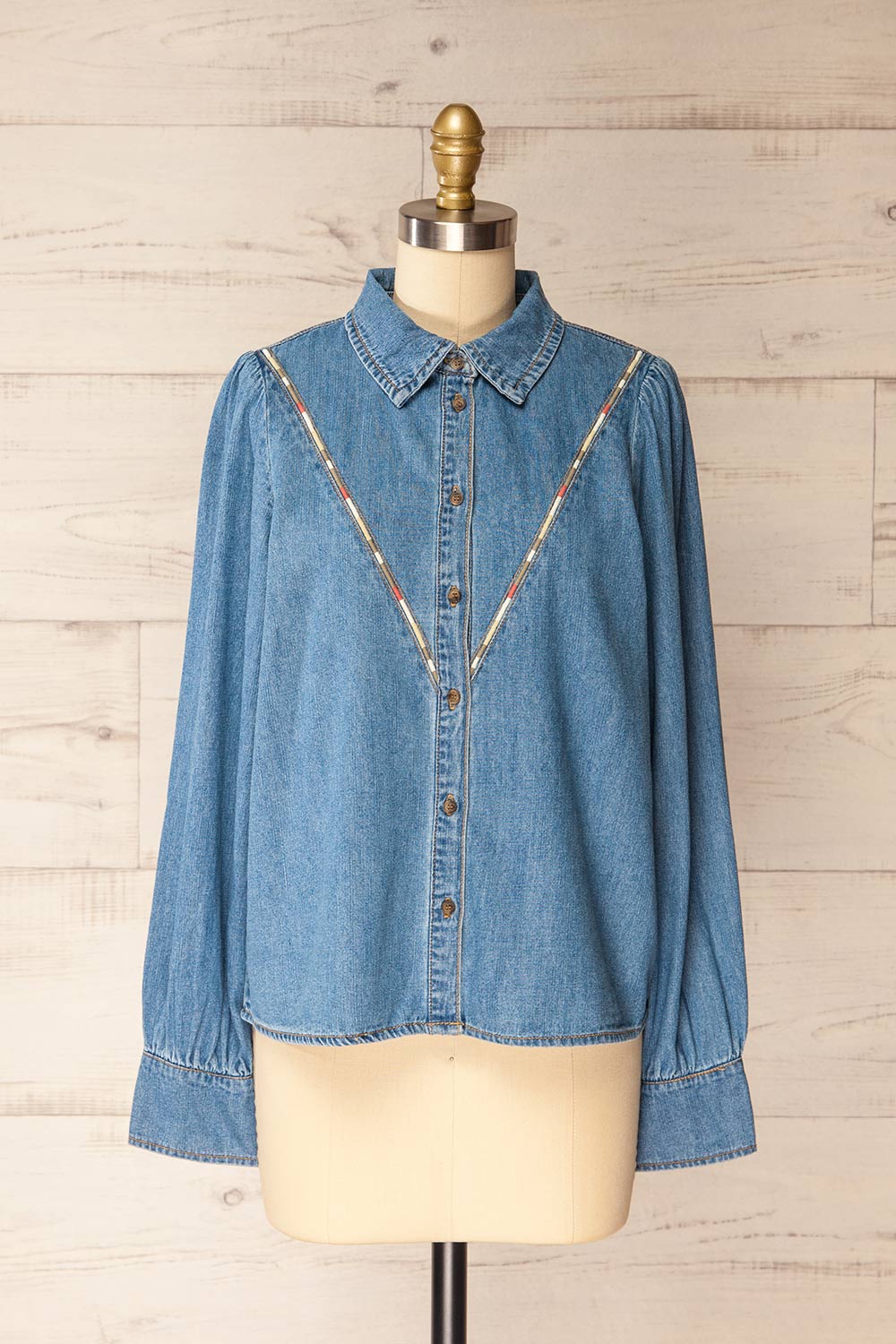 Burke Denim Shirt with Embroidery | La petite garçonne front view