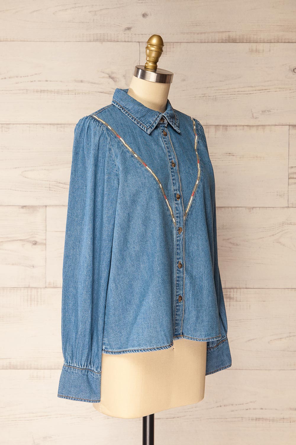 Burke Denim Shirt with Embroidery | La petite garçonne side view