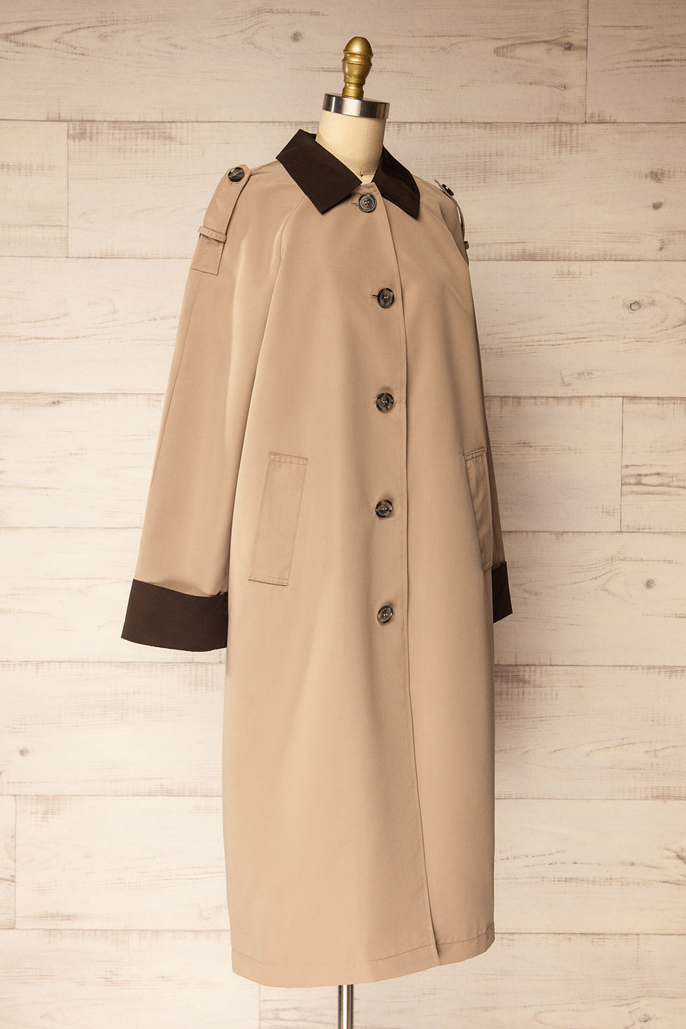 Bursa Straight Beige and Brown Coat | La petite garçonne side view
