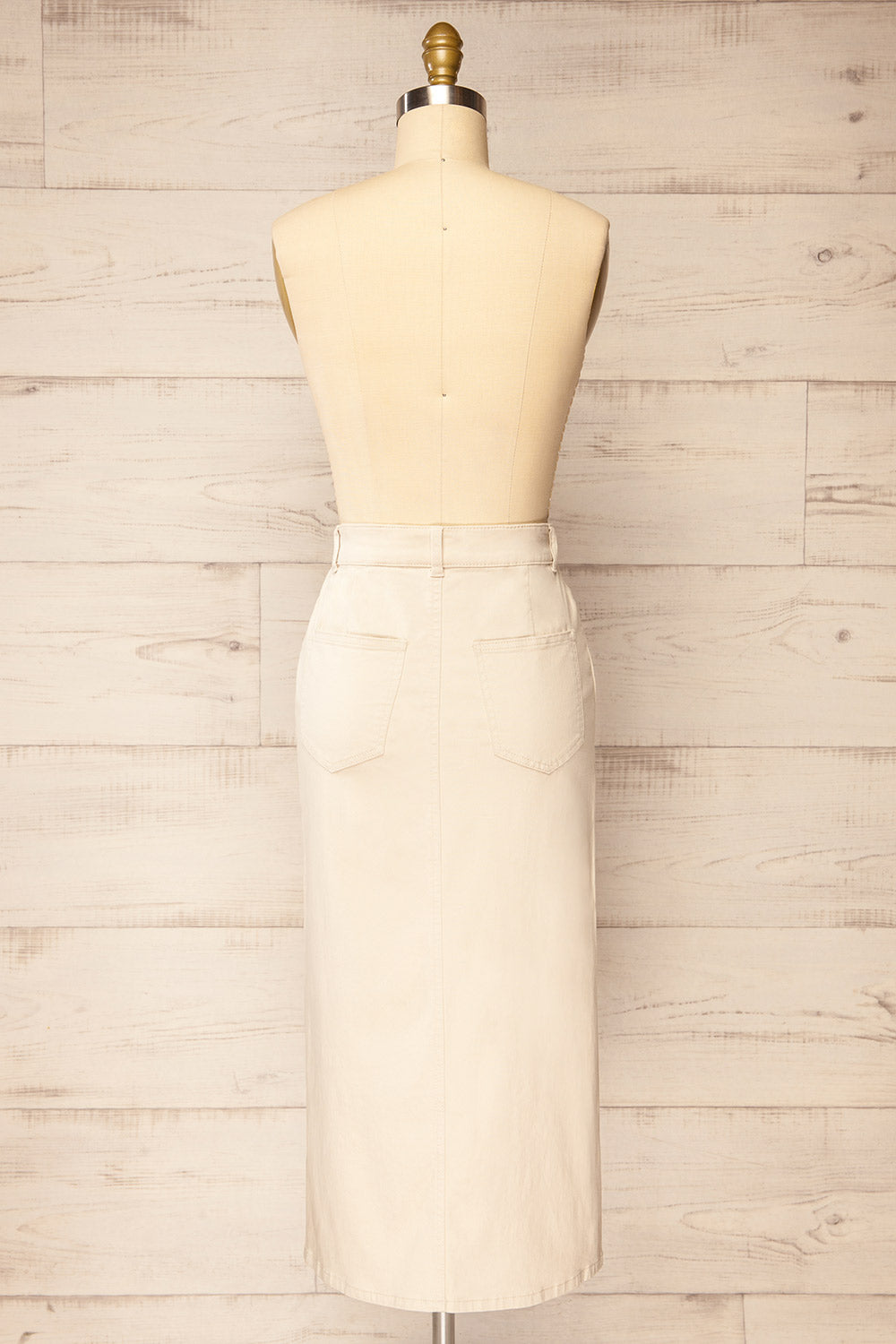 Busan Beige Straight Denim Midi Skirt | La petite garçonne back view