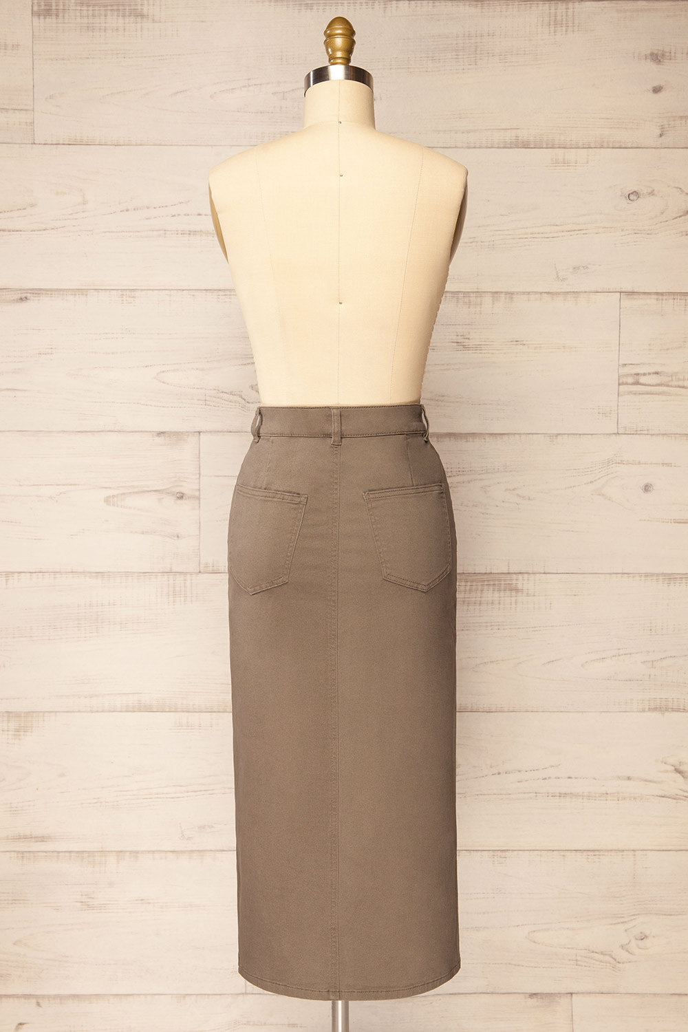 Busan Taupe Straight Denim Midi Skirt | La petite garçonne  back view
