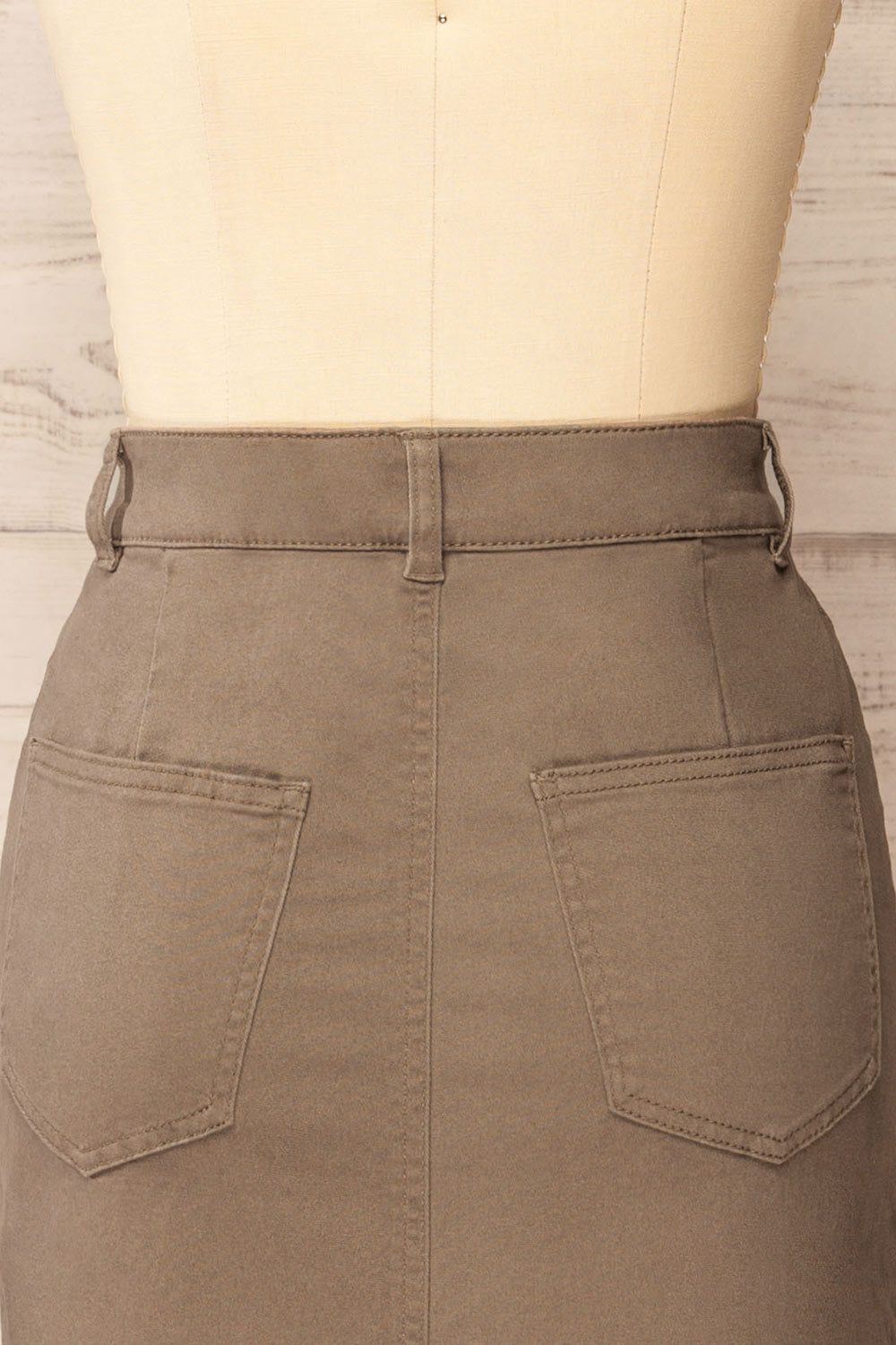 Busan Taupe Straight Denim Midi Skirt | La petite garçonne  back