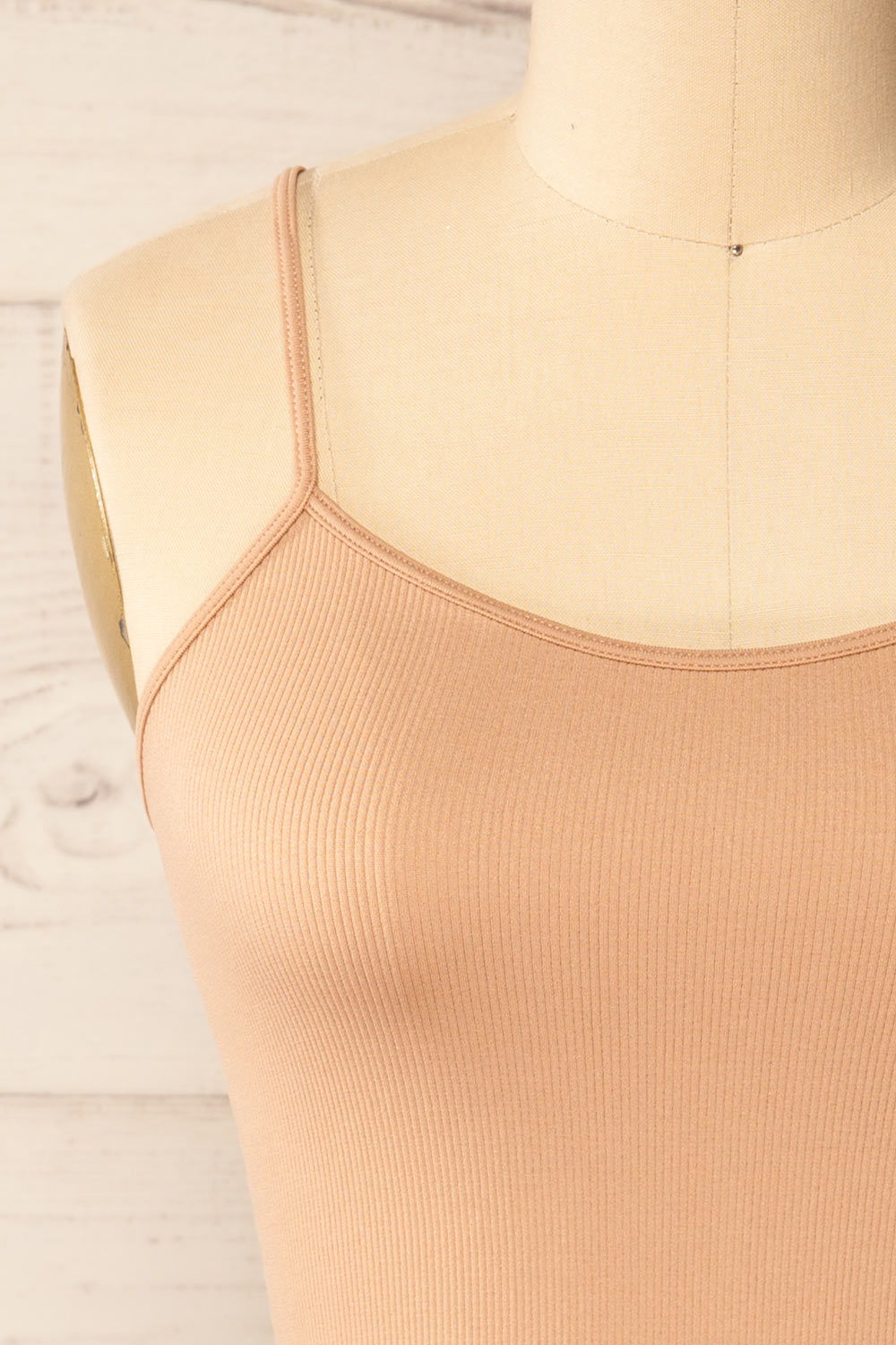 Bussigny Beige Ribbed Tank Top | La petite garçonne front close-up