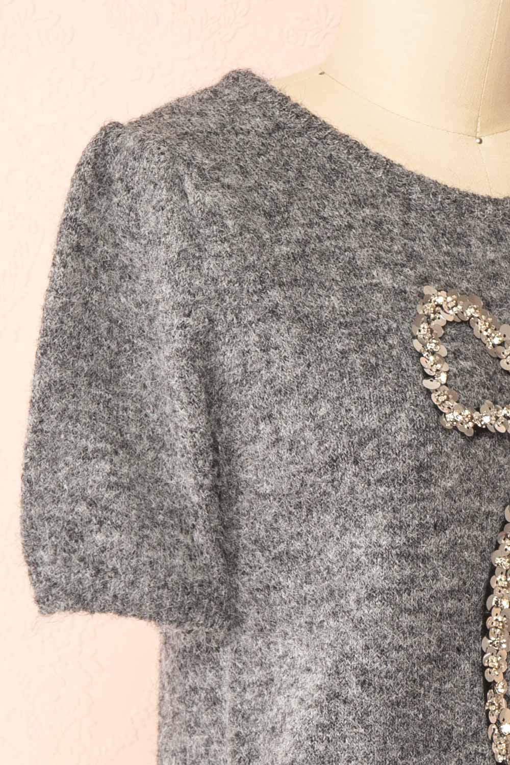 Byram Grey Knitted T-Shirt with Sequin Bow | Boutique 1861 side